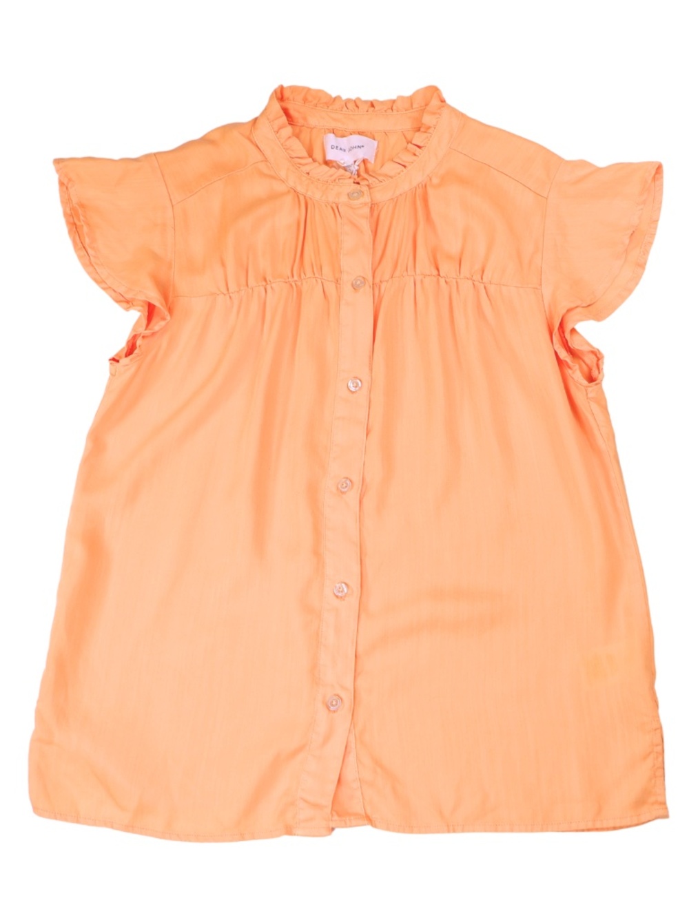 Dear John Peach Tencel Ruffle Neck Flutter Sleeve Blouse NWT Small
